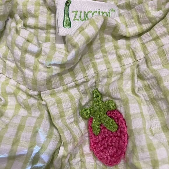 Zuccini Seer Sucker Dress with Strawberry & Pom Poms, Size 3T - Picture 3 of 3
